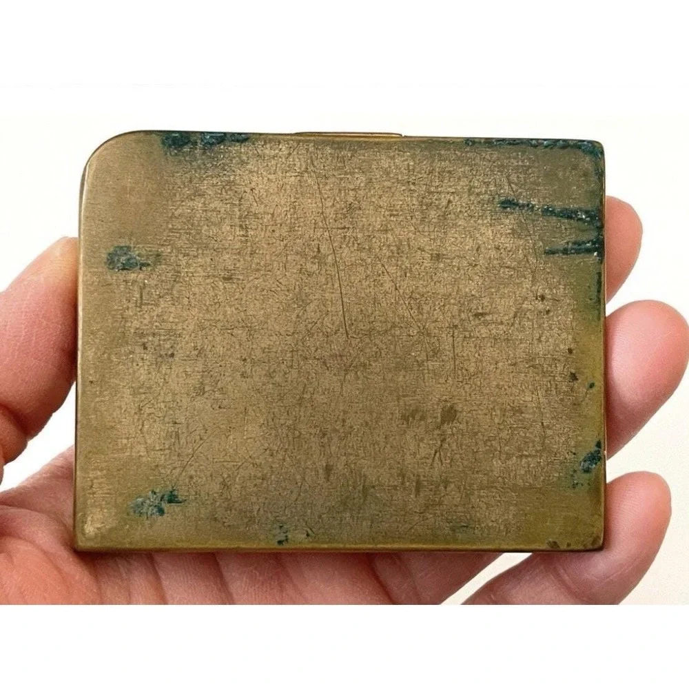 Vintage Brass Elgin Women's American Compact with Mirror Engraved Stripes